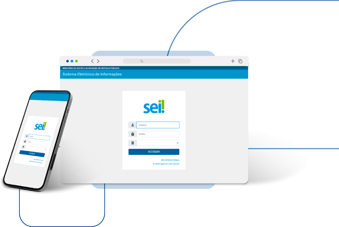 Dispositivos exibindo o sistema SEI